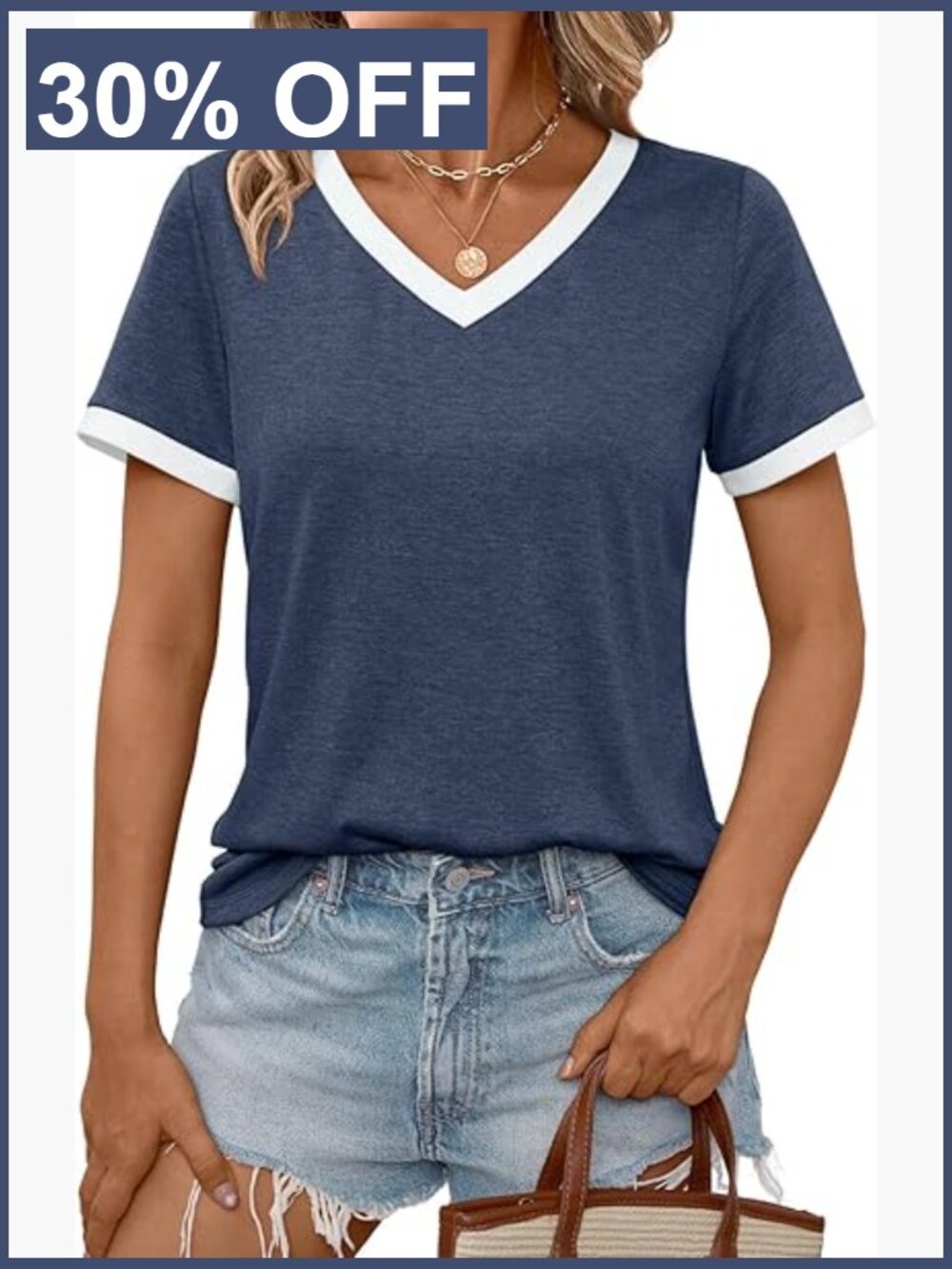 Short Sleeve V Neck Tunic Tee Soft Casual Summer Top